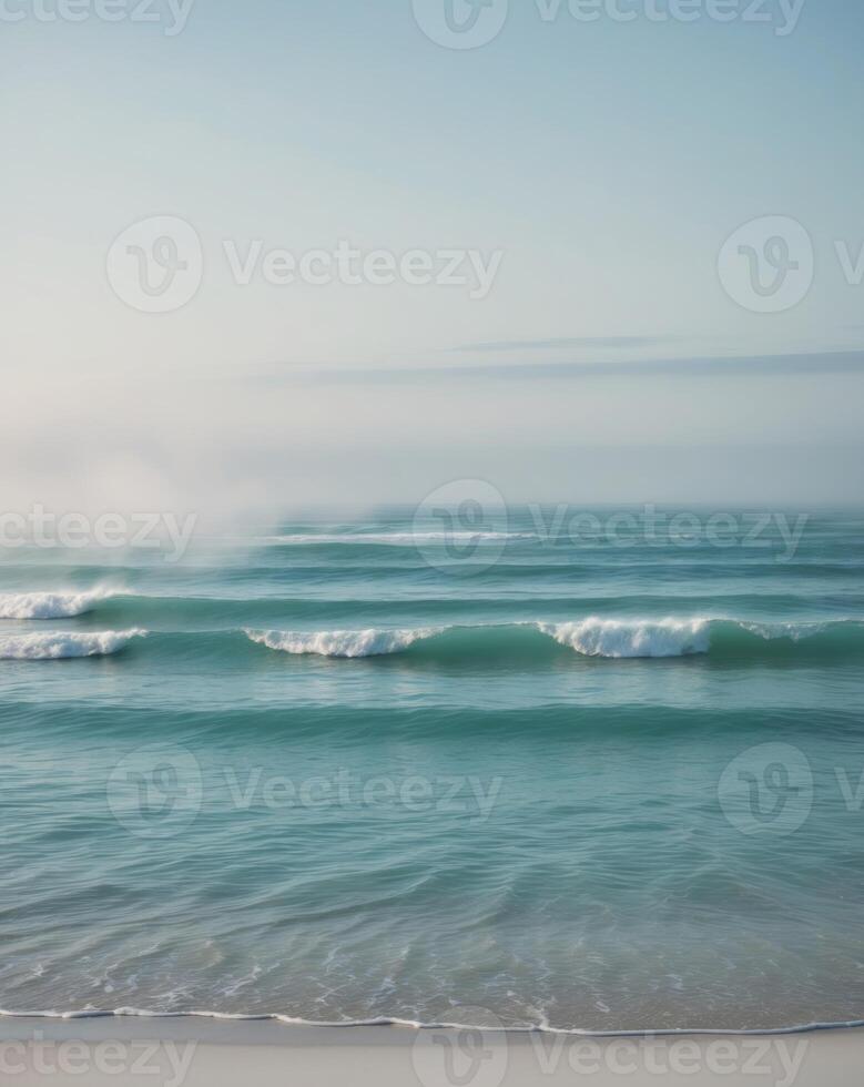 Framed beach scene with turquoise water and foamy waves photo
