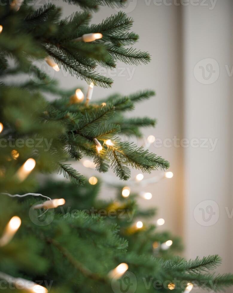a close up of a festive tree with soft lights and foliage photo