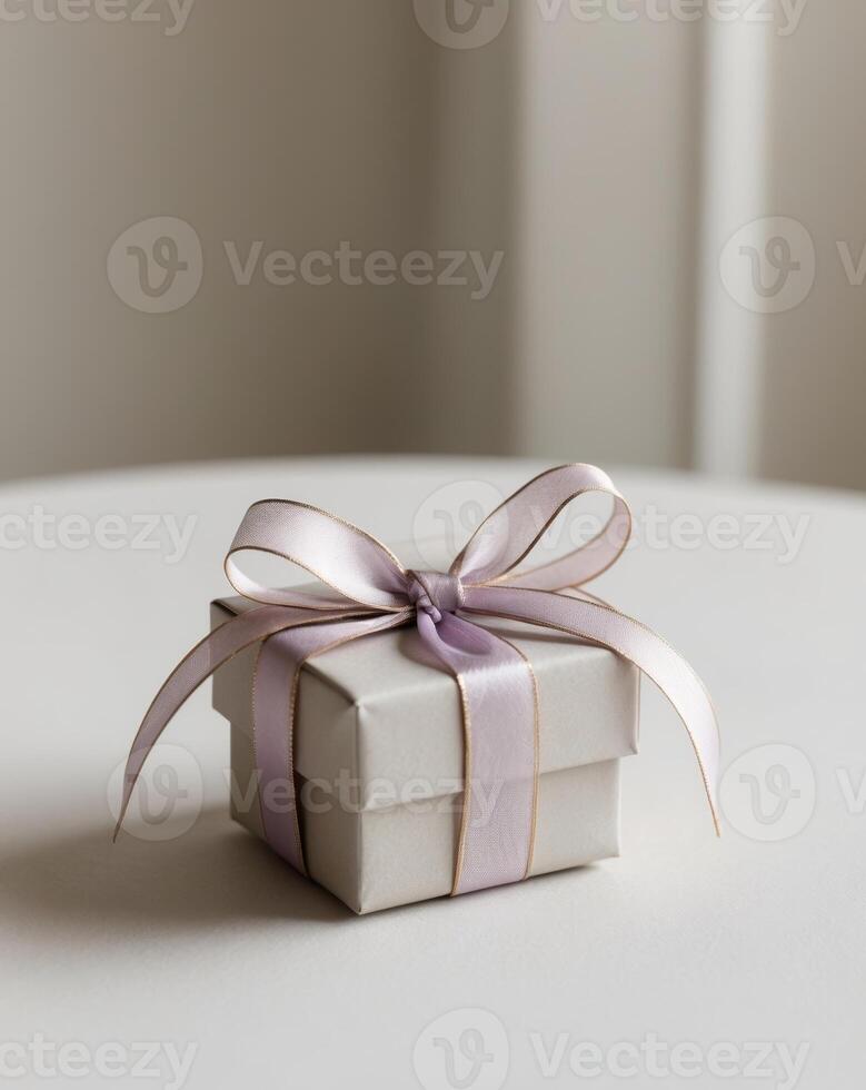 Compact Gift Box with Gold Ribbon and Lavender Accent photo