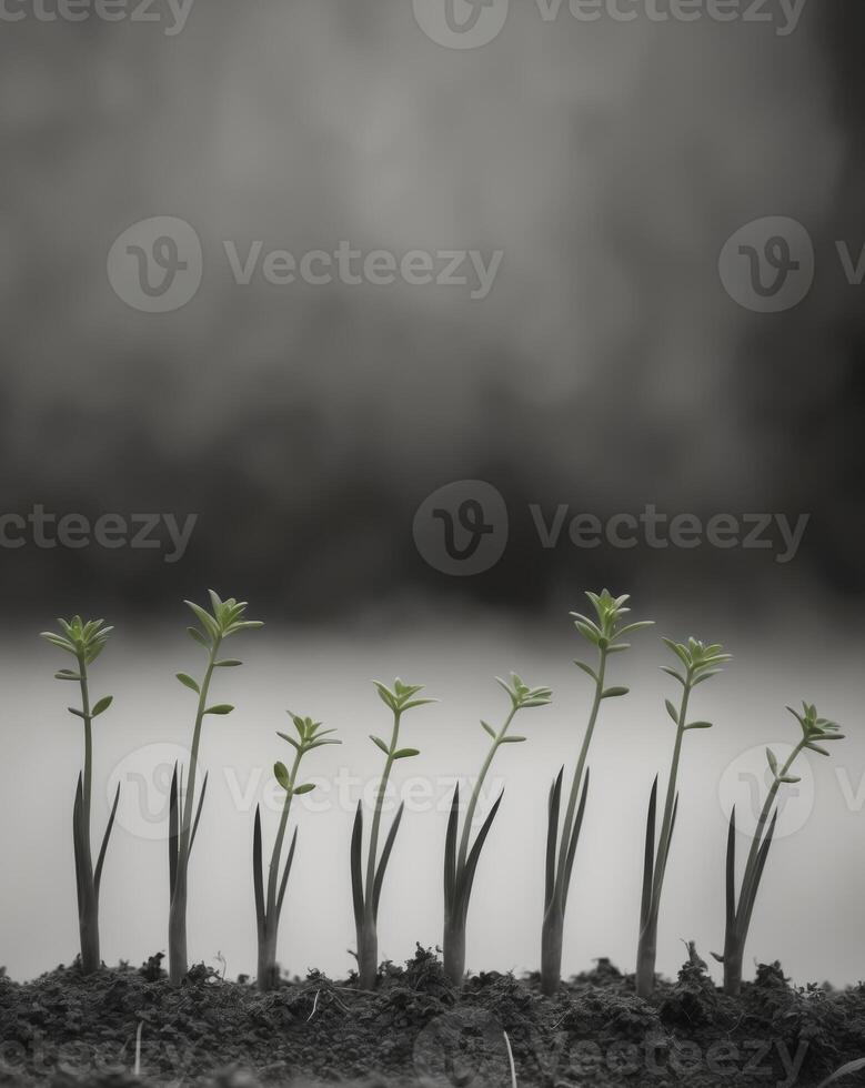 A row of small green plants growing upward out of the ground photo