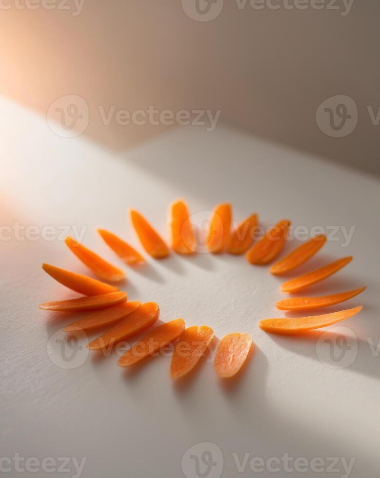 The translucent halo of sliced carrots in sunlight photo