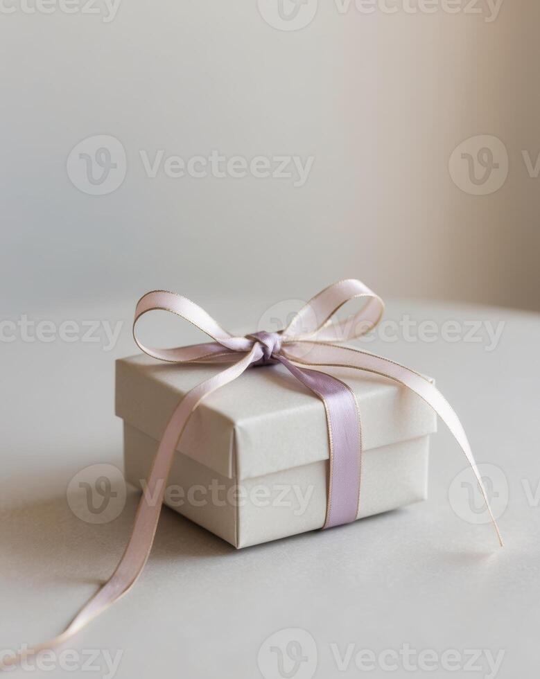 Compact Gift Box with Gold Ribbon and Lavender Accent photo