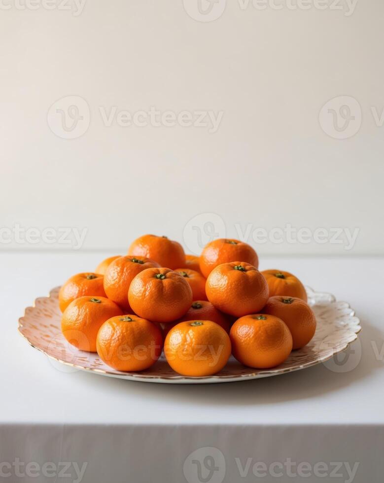 Fresh Tangerines Arranged in a Decorative Plate for Celebration photo