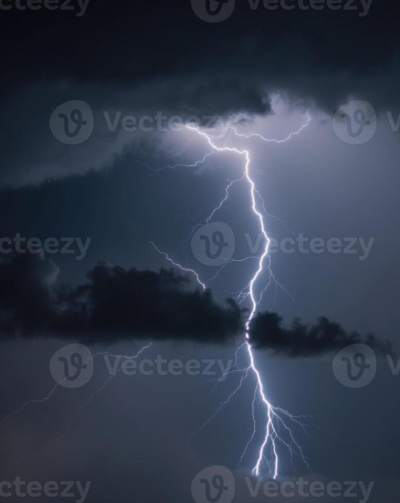 Dark and Moody Storm Cloud Background with Flashes of Dramatic Lightning photo