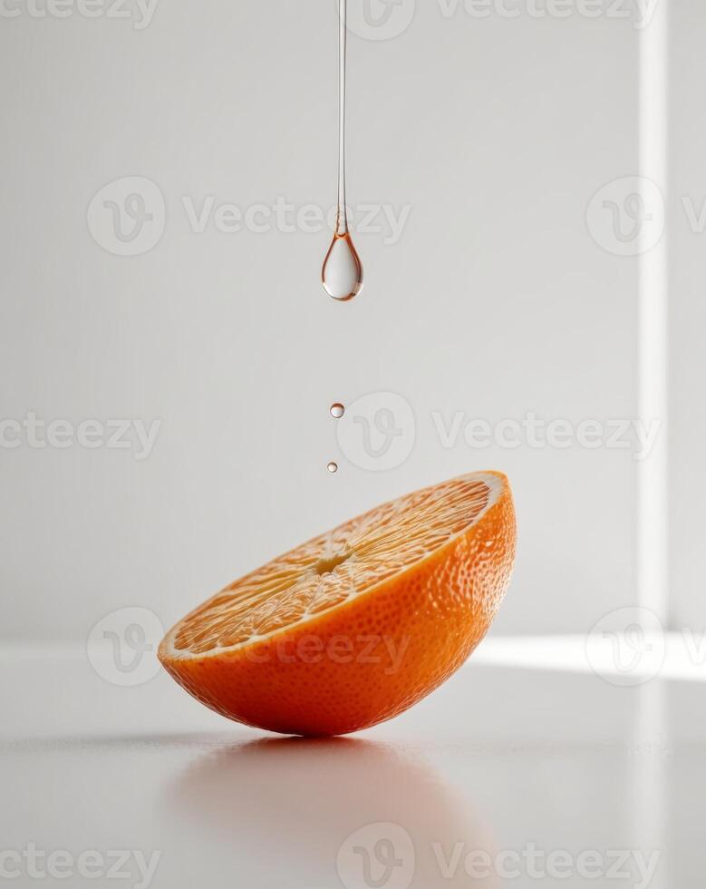 Juicy Orange Slice with Dripping Droplet photo