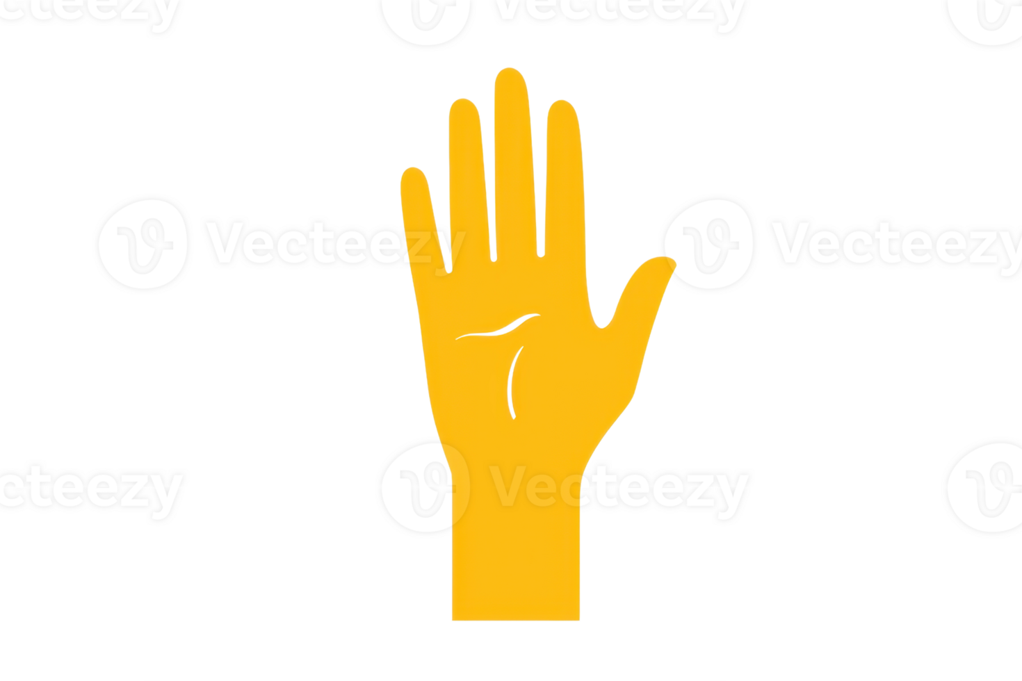 A yellow hand with palm facing forward, showcasing an open gesture. png