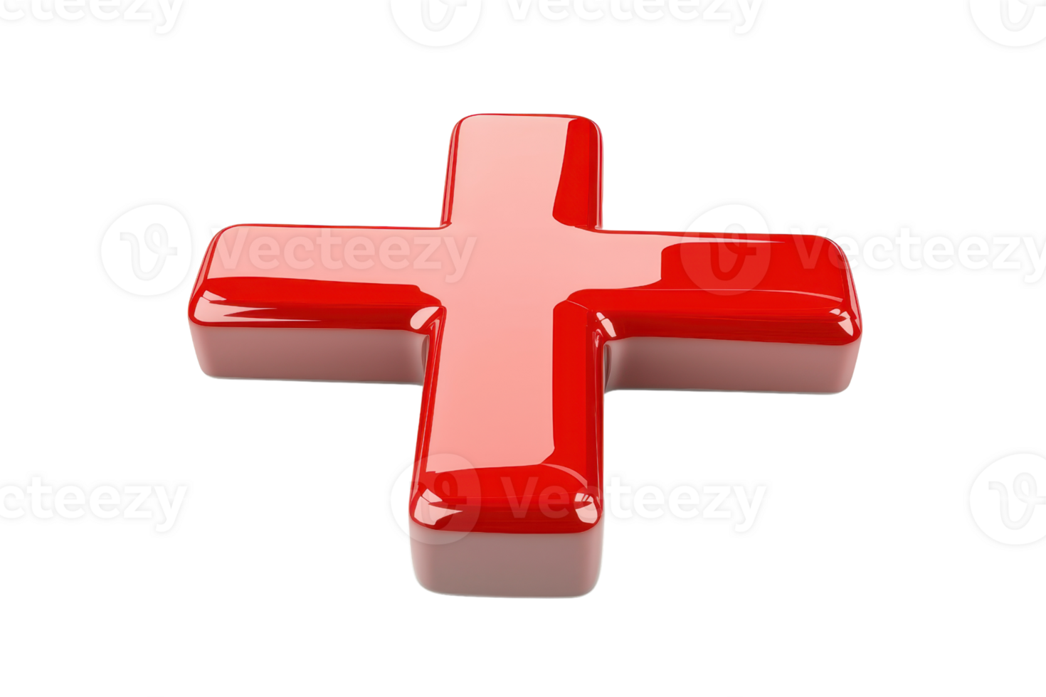 3D glossy red cross symbol isolated on a transparent background. representing healthcare, medical aid, or emergency assistance for design purposes. png