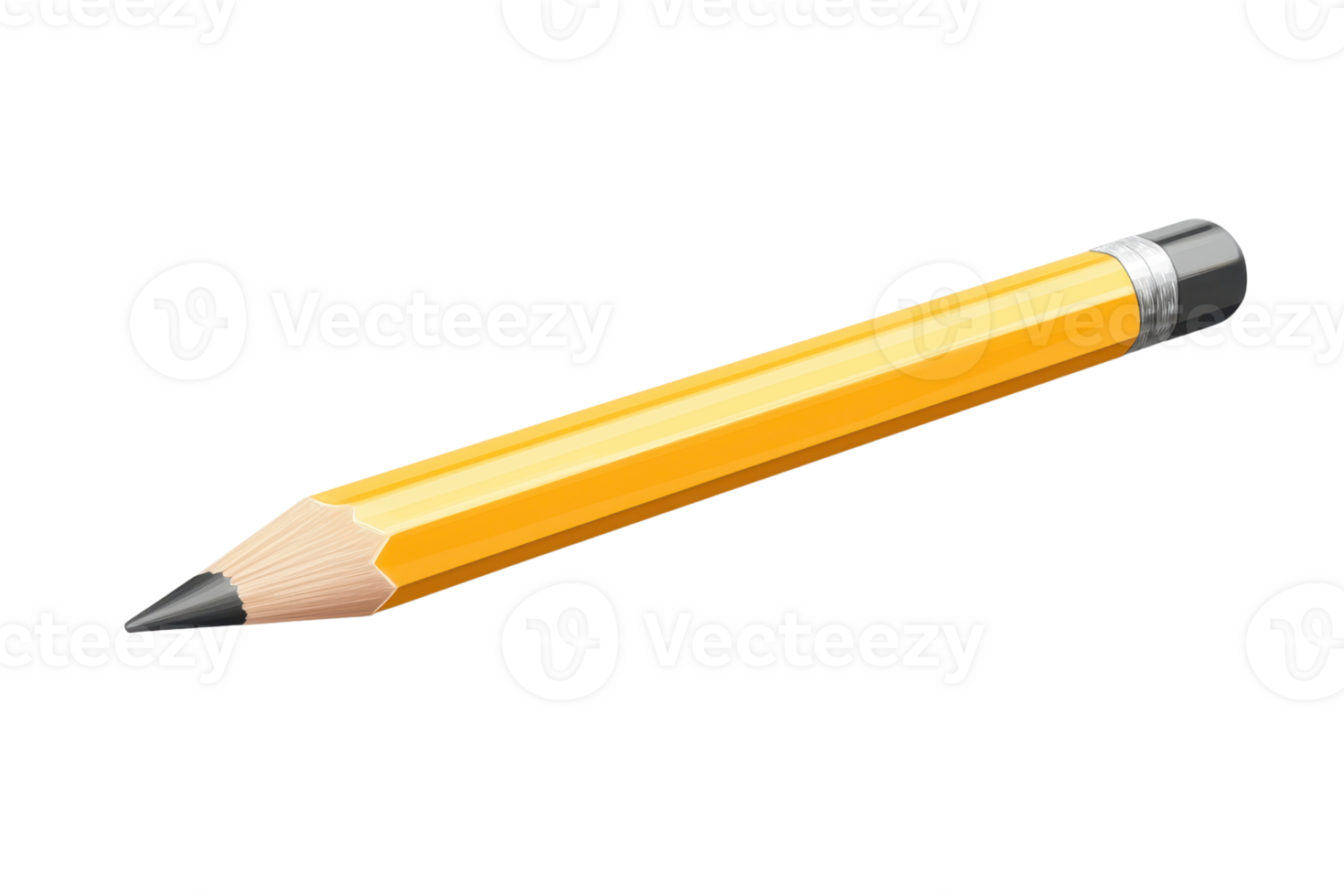 A classic yellow wooden pencil with a sharp tip and a clean eraser, isolated on a transparent background. for creative design or education use. png