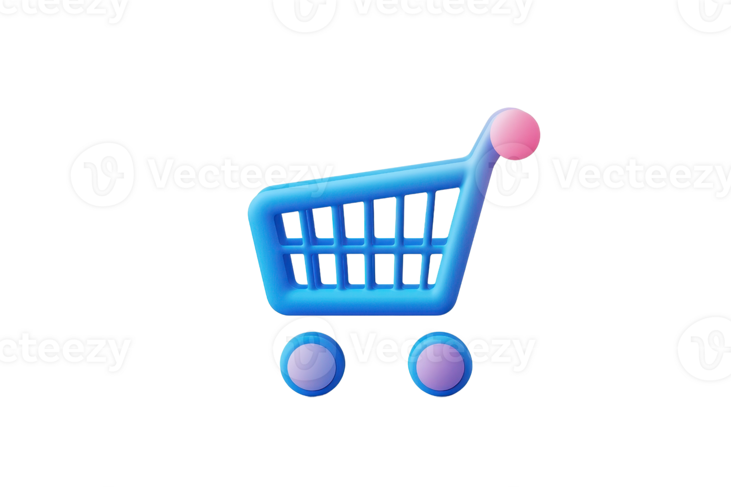 3D shopping cart icon in vibrant blue against a transparent background, symbolizing online shopping and retail business. png