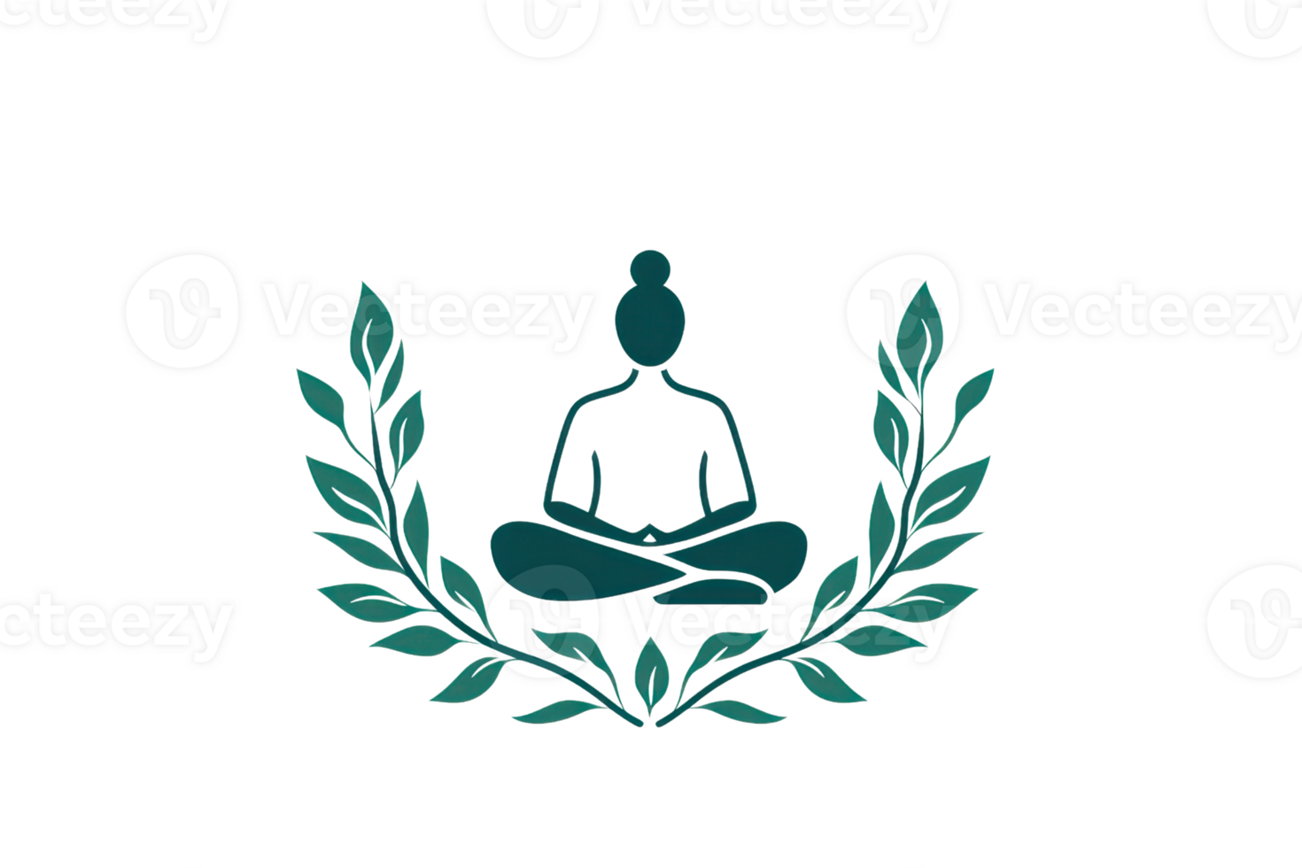 A silhouette of a meditative figure, seated in a cross-legged position, framed by a decorative laurel design. png