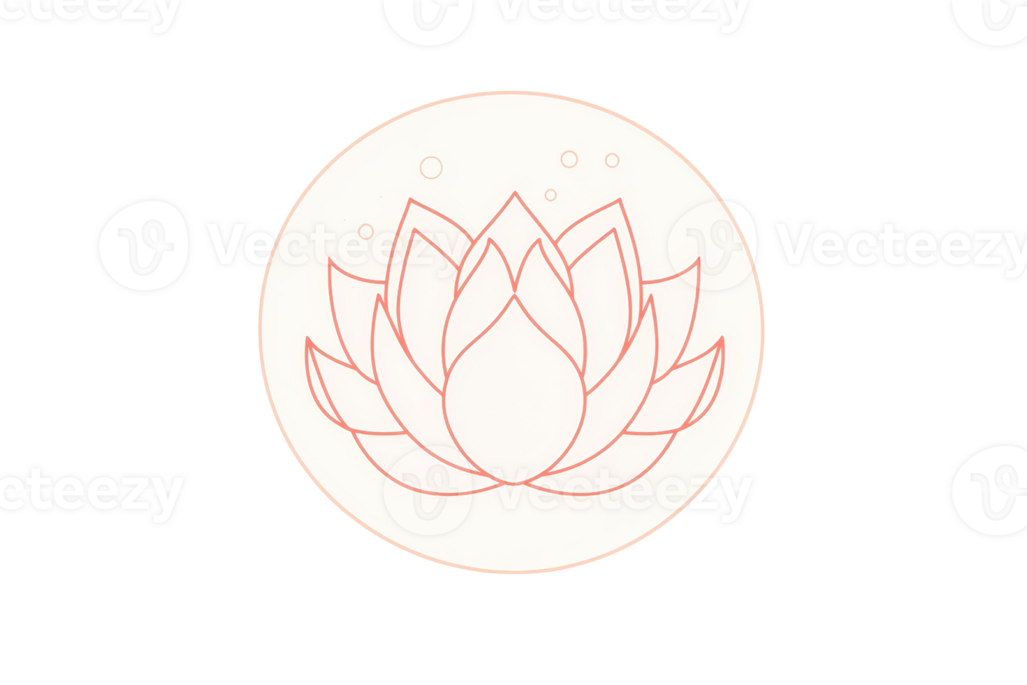 A minimalist design featuring a stylized lotus flower within a circular shape, outlined elegantly in red. png