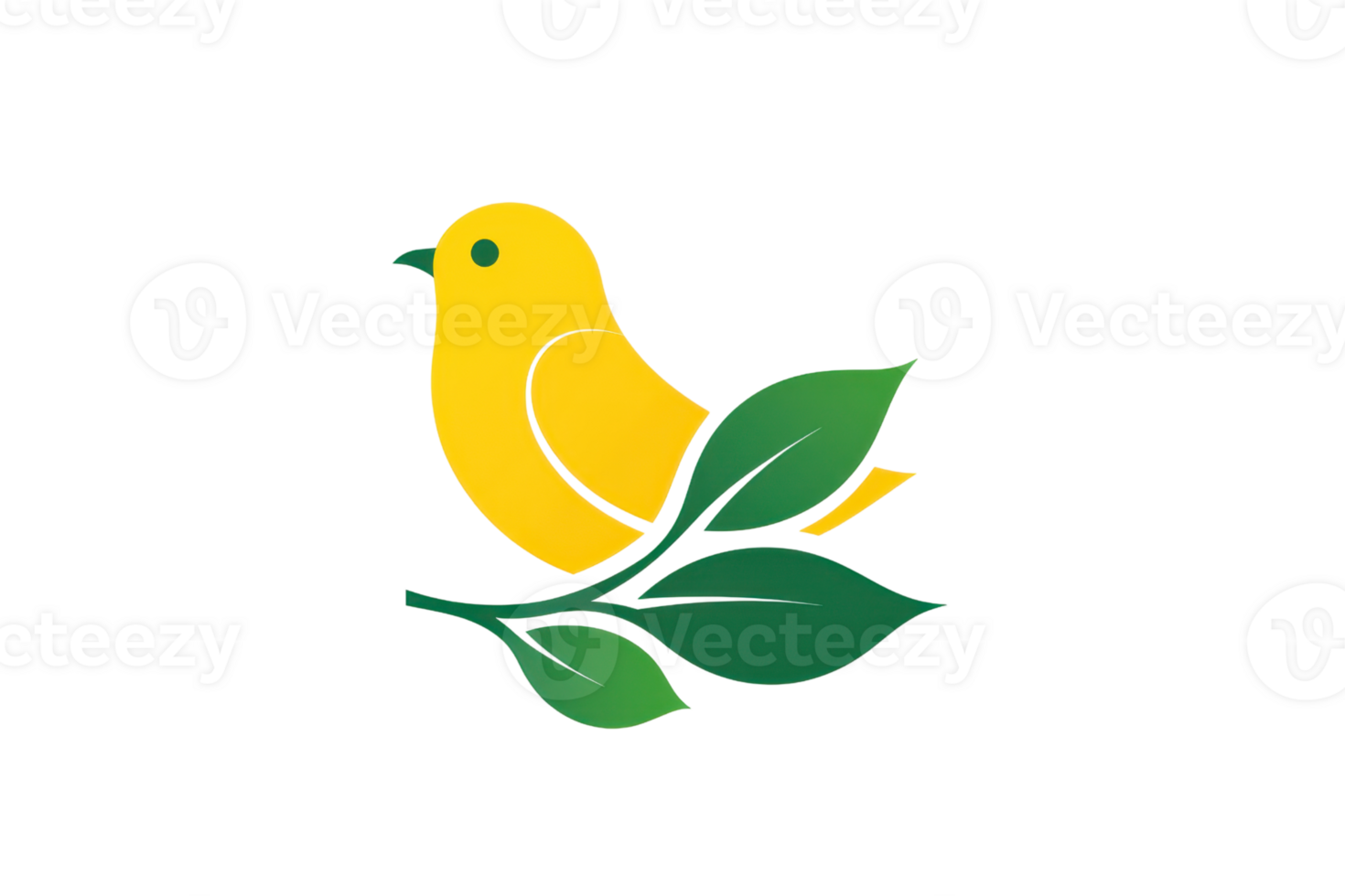 A bright yellow bird perched on green leaves, symbolizing nature and vitality. png