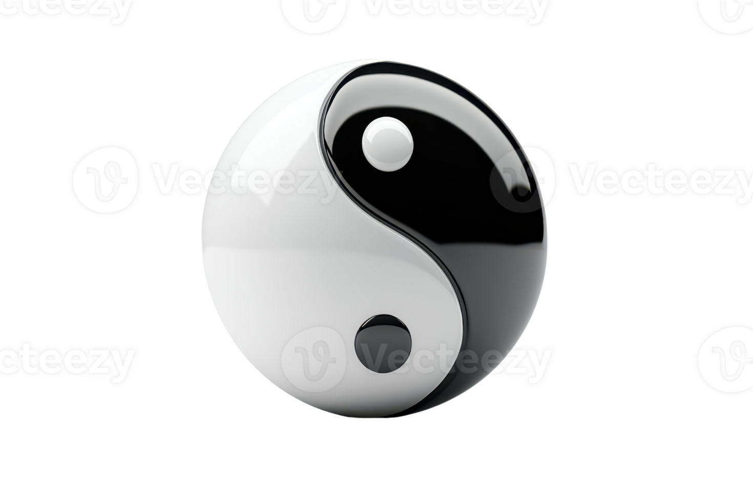 3D rendering of a black and white yin yang symbol, representing balance and harmony in a glossy, reflective design. png