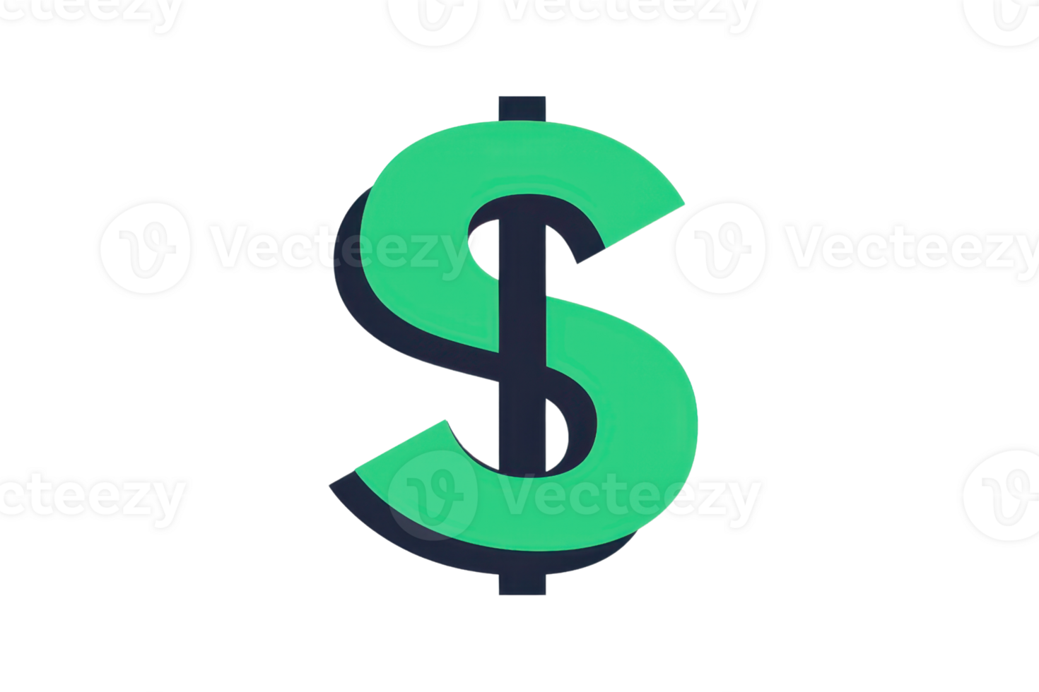 3D illustration of a green dollar sign icon with a drop shadow, symbolizing finance, currency, and economic concepts on a transparent background. png