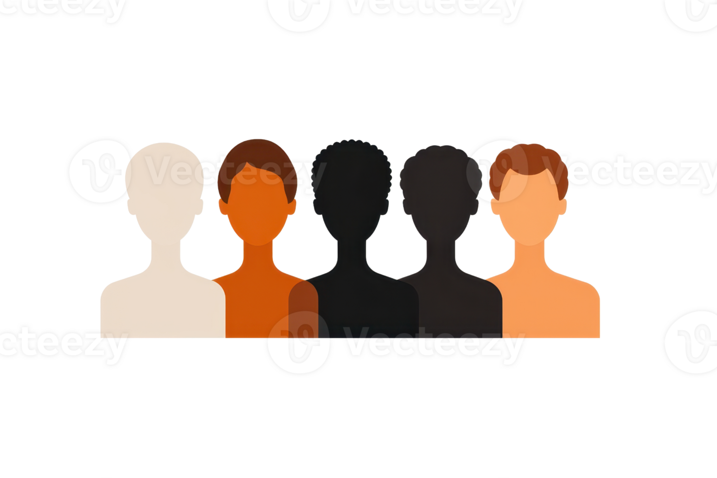 A graphic representation of diverse human figures showcasing varying skin tones. png