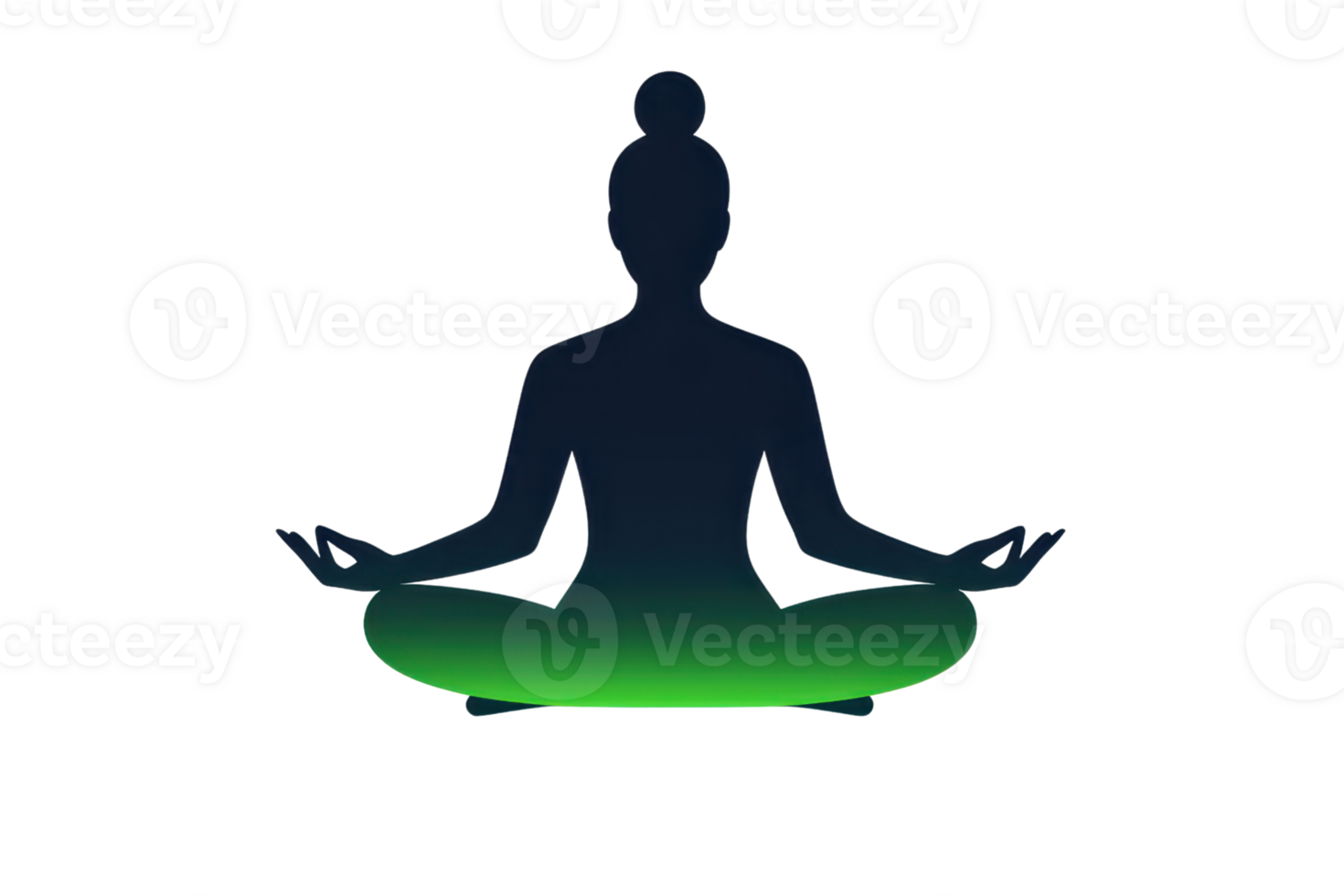 A silhouette of a person meditating in a cross-legged pose, emanating a calming green glow. png