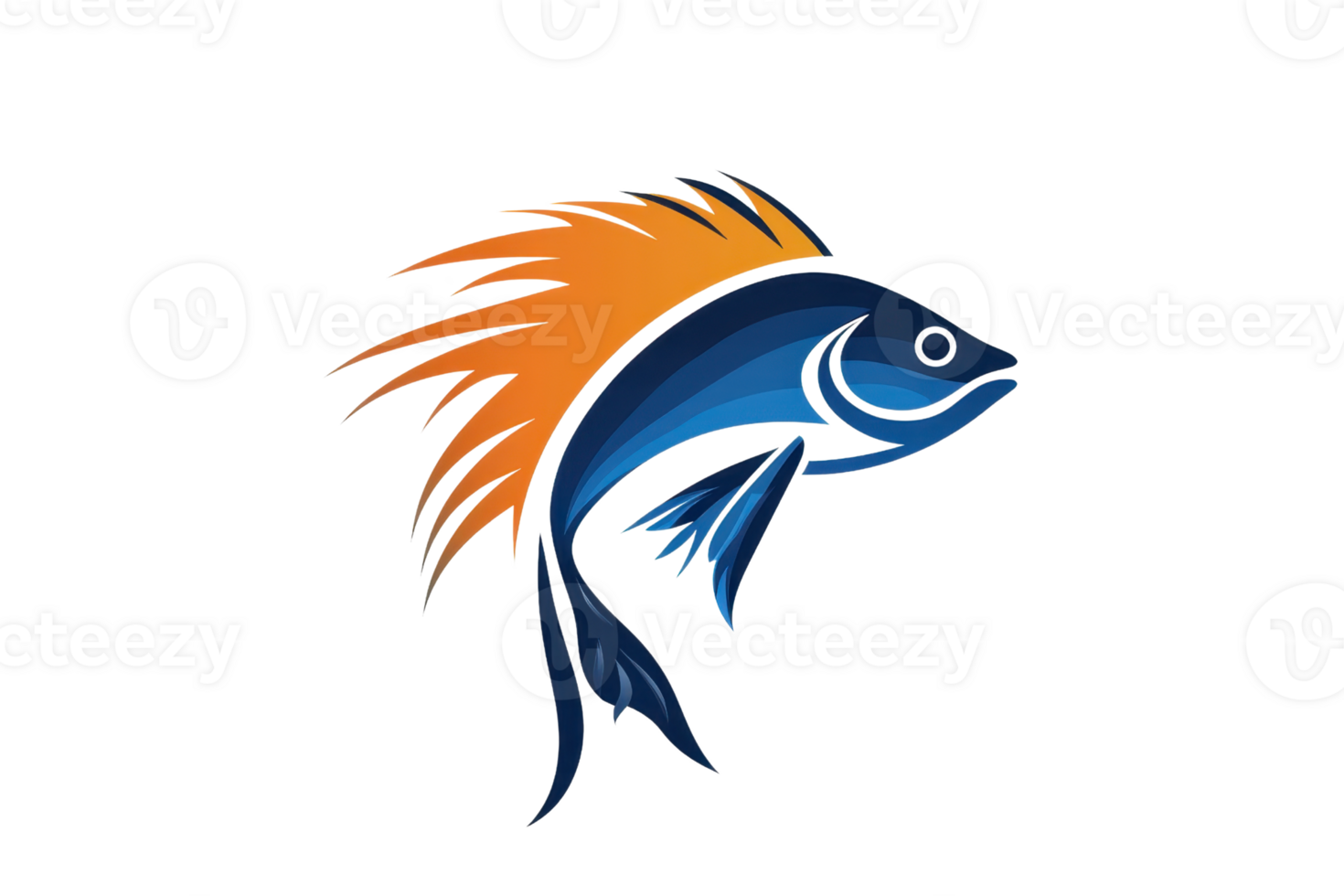 This image features a stylized fish with blue scales and vibrant orange fins, showcasing a dynamic and artistic design. png