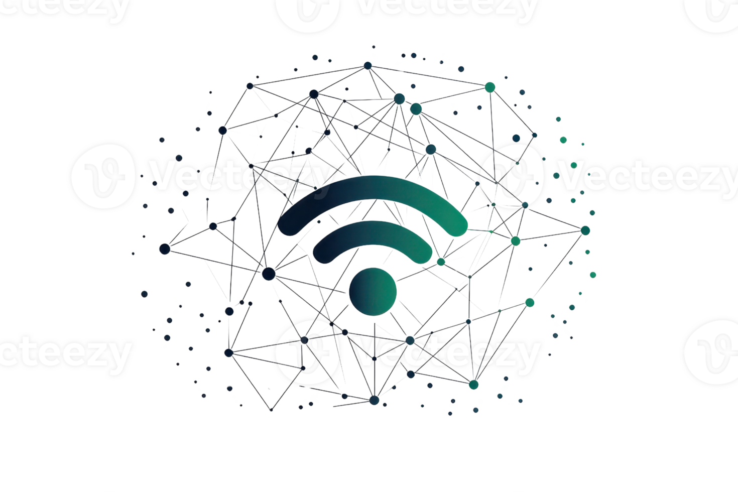 A stylized Wi-Fi symbol featuring curved lines and a central dot, representing wireless connectivity and network access. png