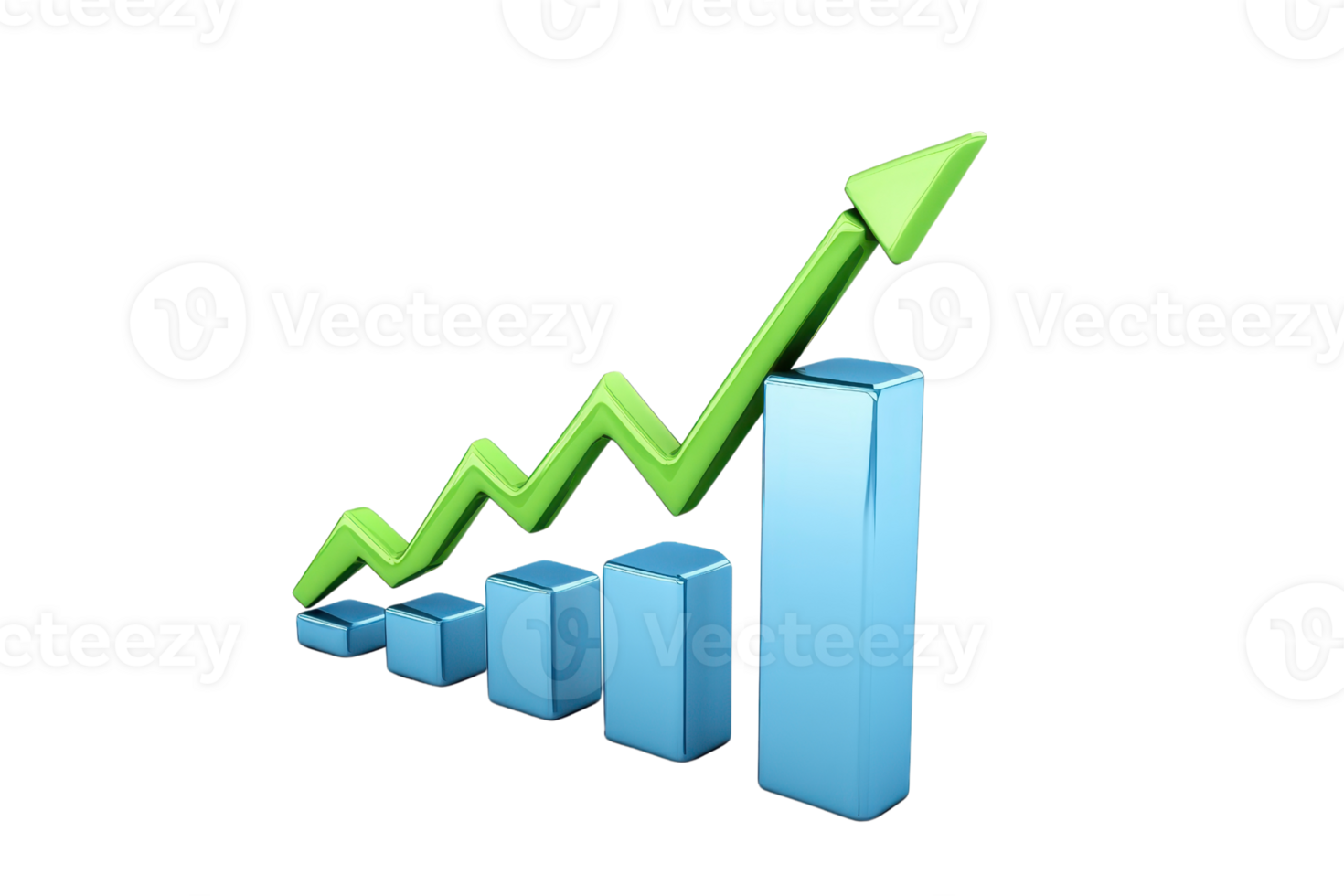 A 3D bar graph with an upward green arrow, symbolizing growth and success in business and finance. Ideal for corporate presentations. png
