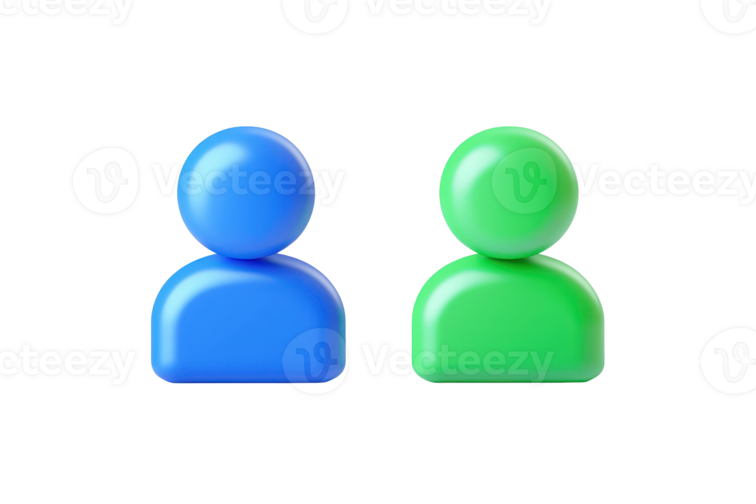 Two colorful, round, stylized figures representing people, one blue and one green, symbolizing connection or communication. png