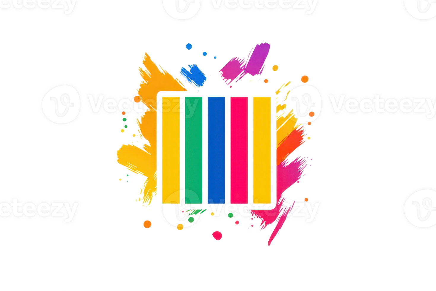A vibrant graphic featuring colorful bars with splashes of paint in bold hues, creating an artistic and dynamic effect. png