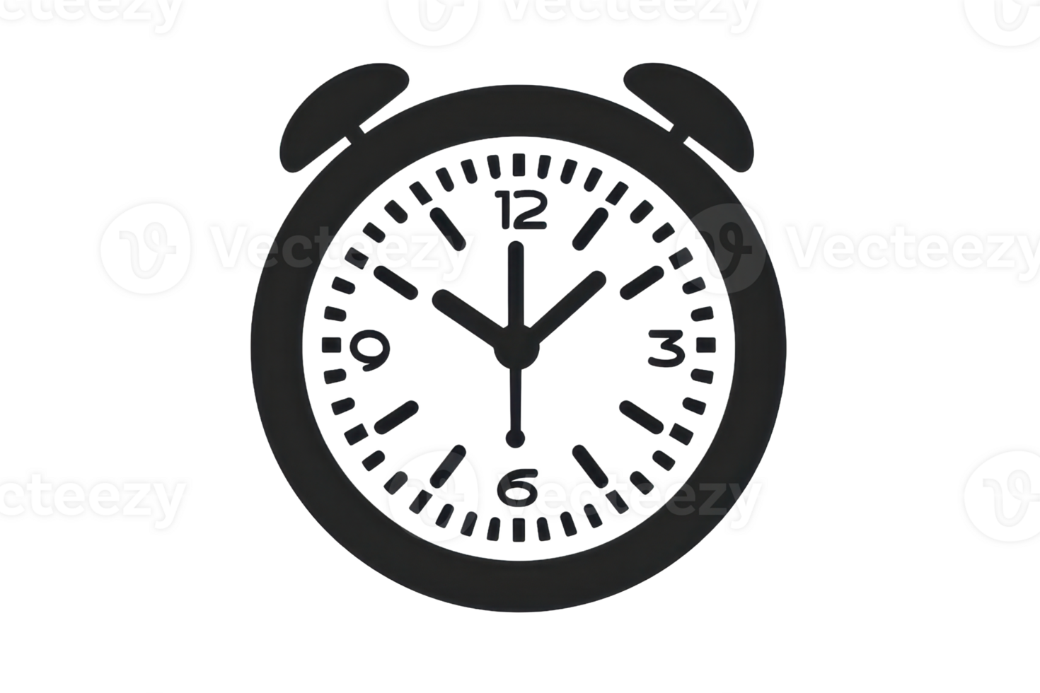 A simple round alarm clock displaying time with traditional hour and minute hands. png