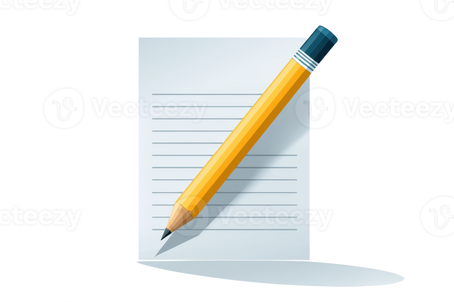 A yellow pencil rests on a blank piece of lined paper, ready for writing or sketching. png