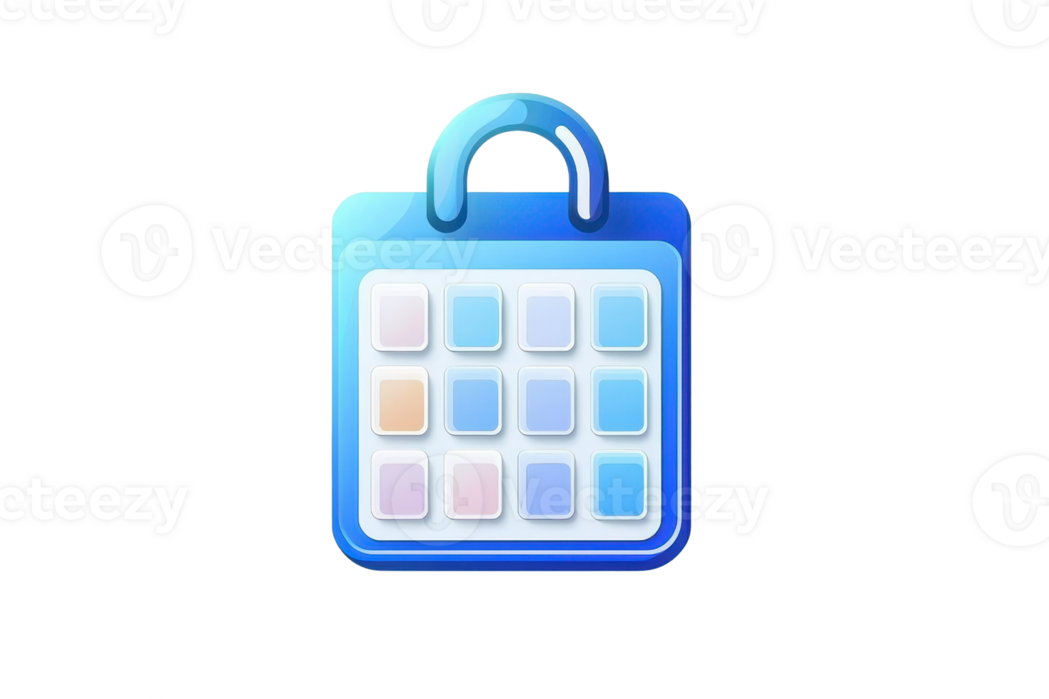 A blue calendar icon featuring a grid layout and a padlock symbol, representing secure scheduling. png