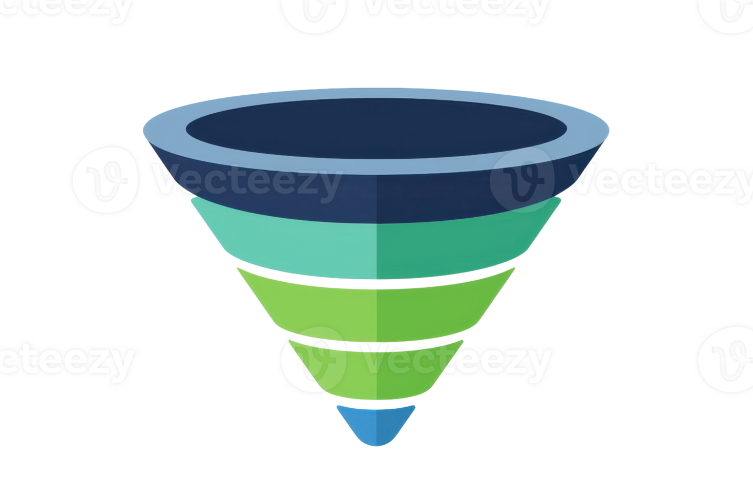 A conical shape with layered green and blue sections, designed in a modern, minimalist style. png
