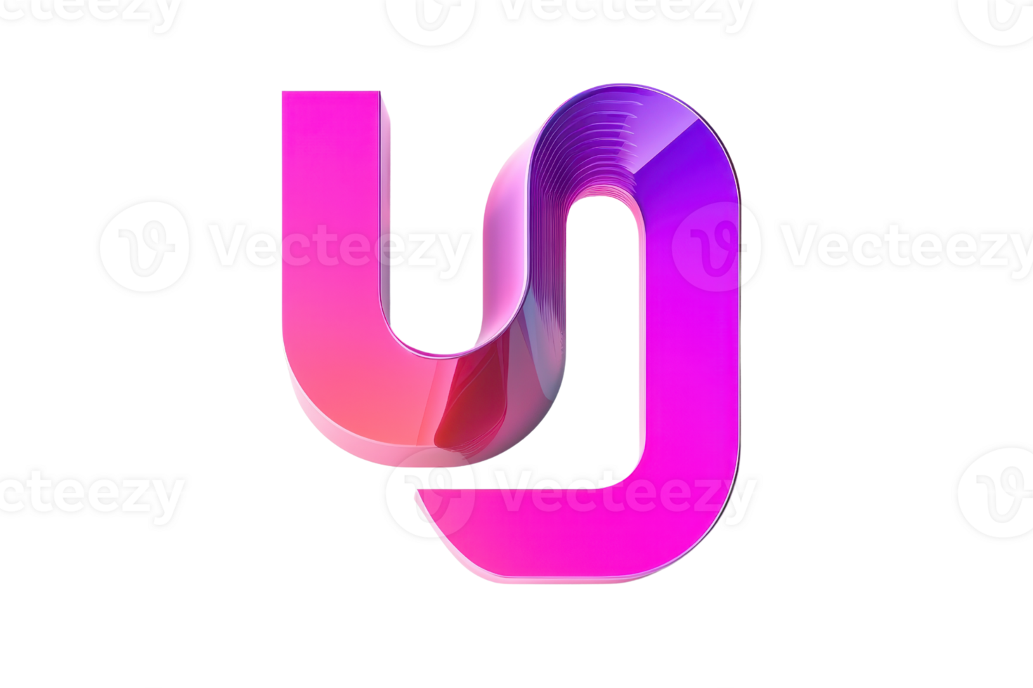 3D abstract twisted shape in vibrant pink and purple hues, with a glossy finish reflecting light. Modern digital art concept. png