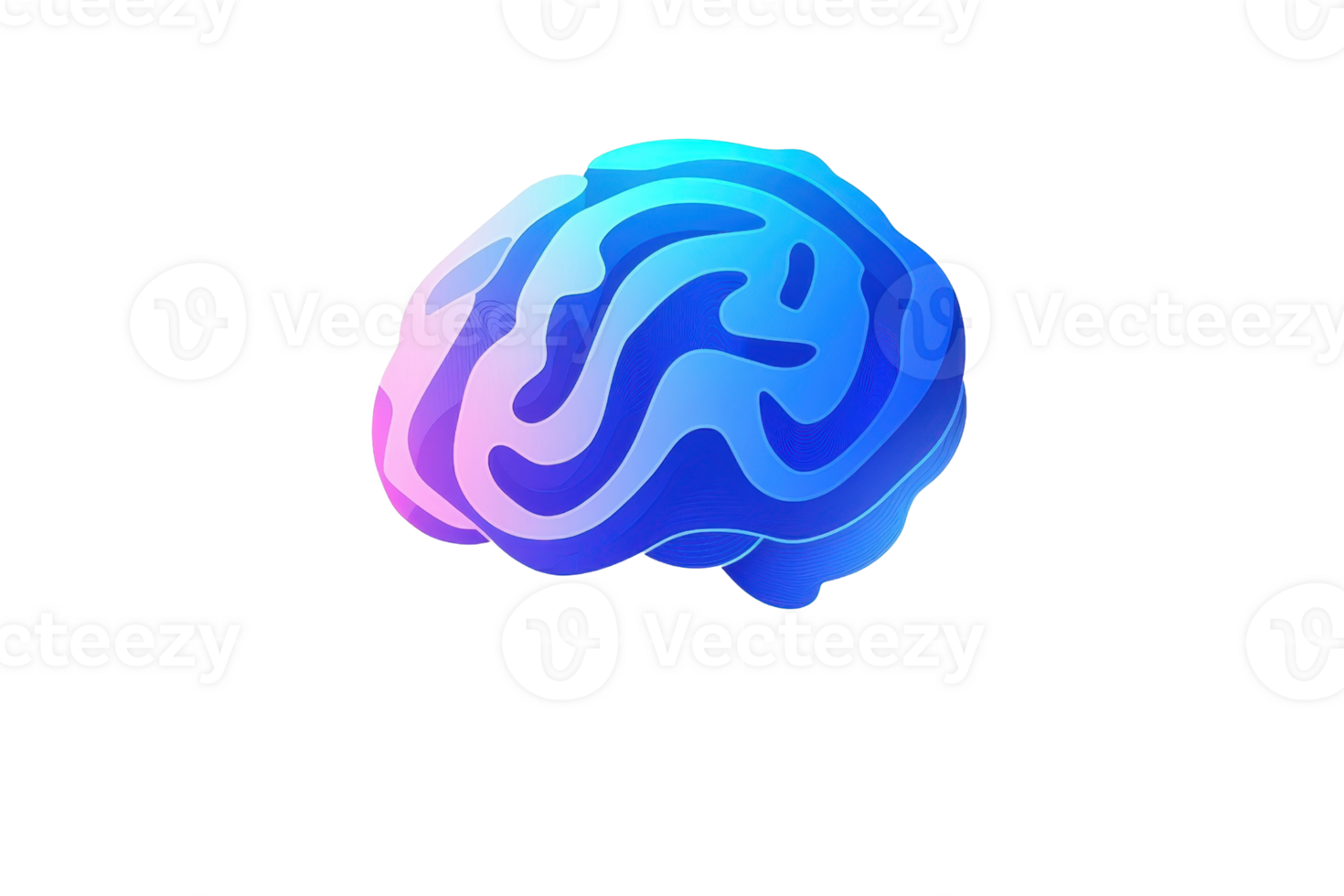 A colorful, abstract representation of a brain featuring swirling patterns in shades of blue and purple. png
