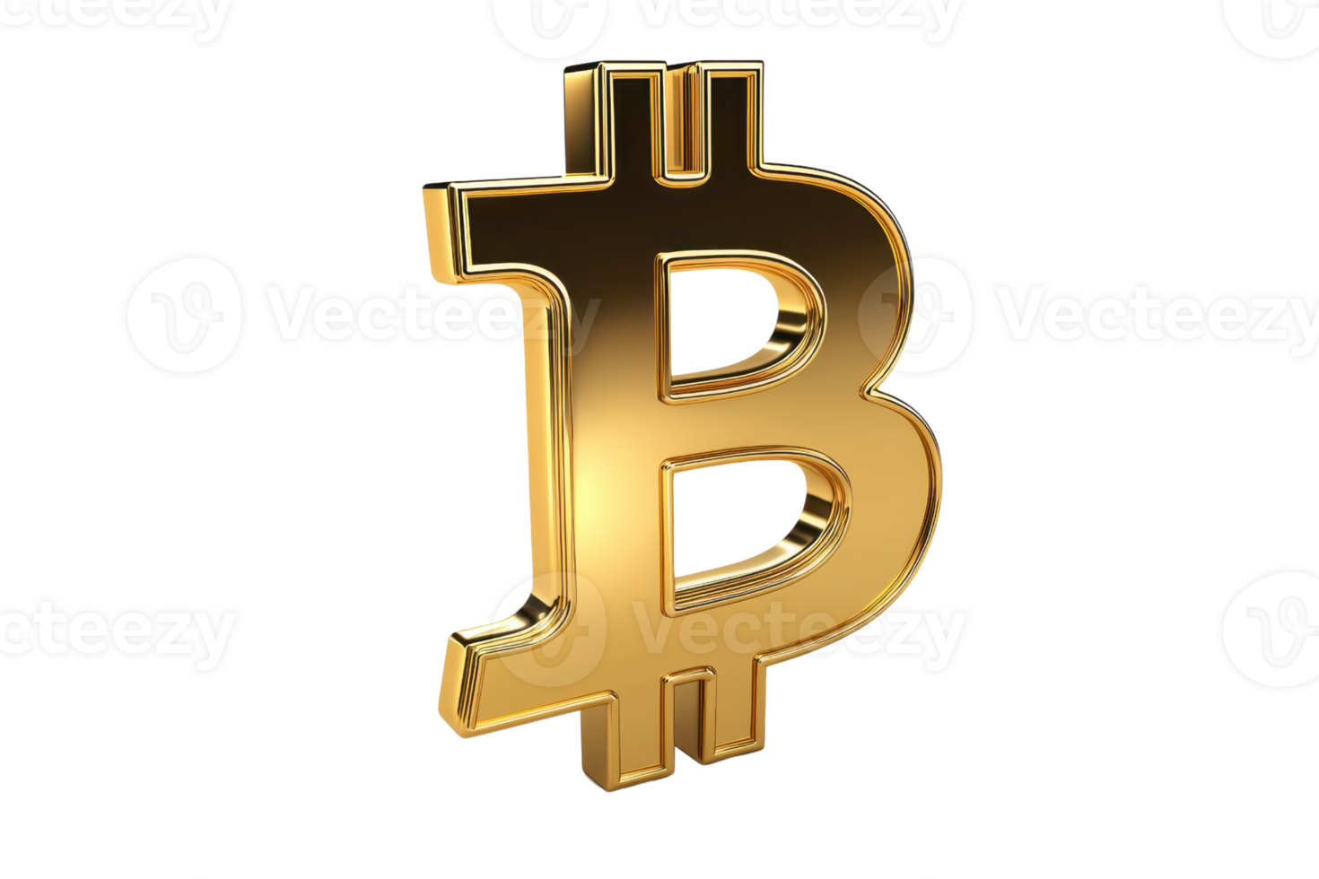 3D rendering of a gold Bitcoin symbol, representing cryptocurrency, digital finance, and blockchain technology in a modern economy. png