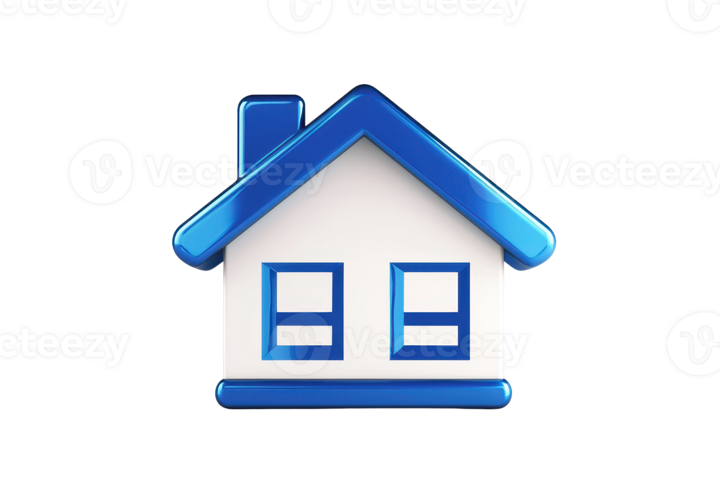 3D illustration of a blue and white house icon, symbolizing real estate, home, or property with a simple and sleek design. png