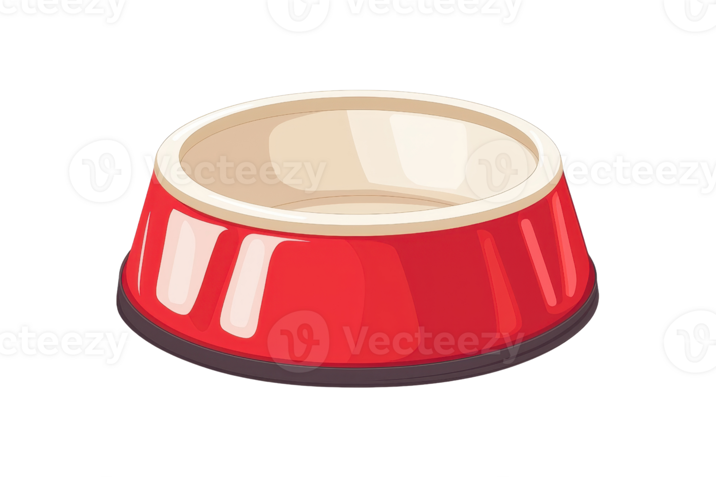 A vibrant red pet bowl designed for feeding animals with a smooth interior and a shallow, wide shape. png