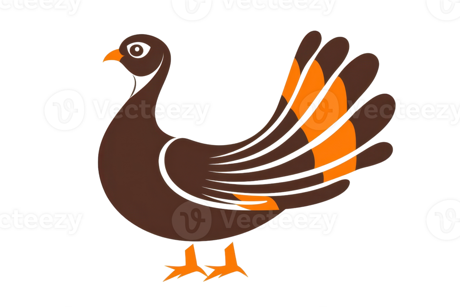 A stylized bird with a brown body and vibrant orange accents on its tail feathers, showcasing a unique design. png