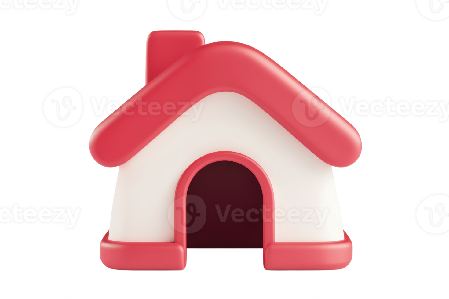 A colorful, stylized toy house featuring a vibrant red roof and white walls, designed to appeal to children. png