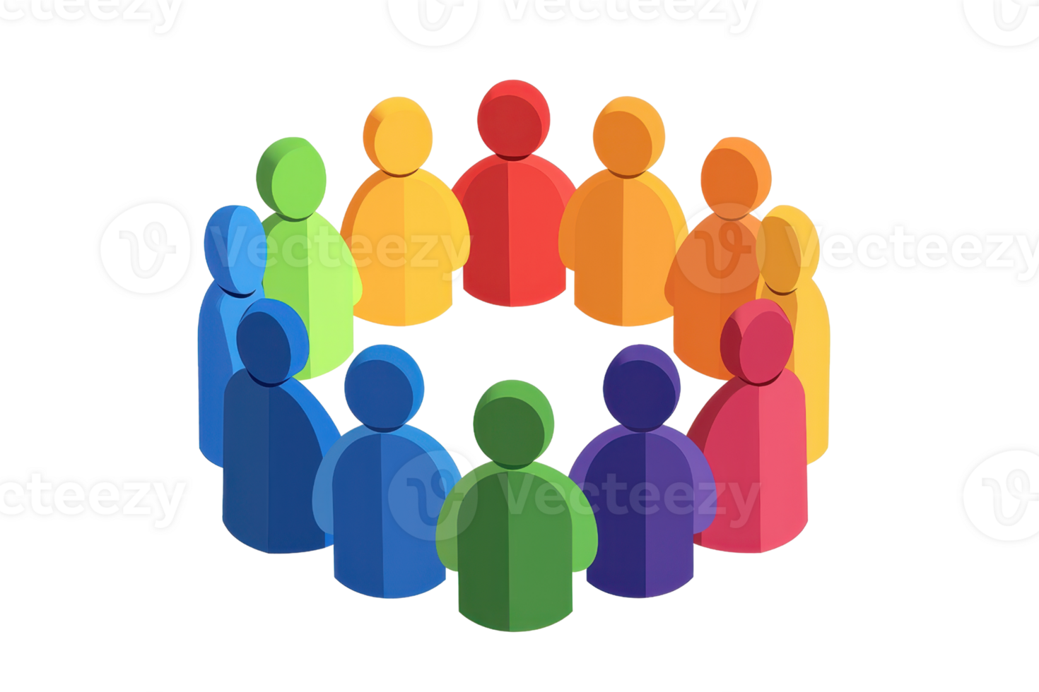 A circular arrangement of colorful human figures representing diversity and community unity. png