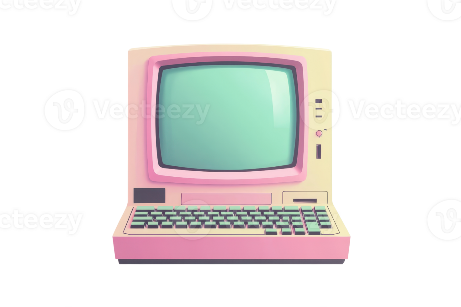 A retro-style pink computer with a screen and keyboard, showcasing vintage design elements and a nostalgic aesthetic. png