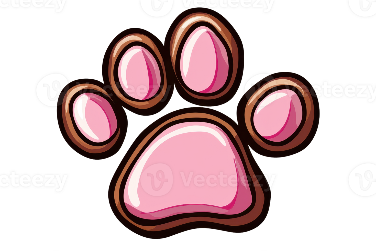 A stylized pink paw print featuring rounded pads and a smooth design. png