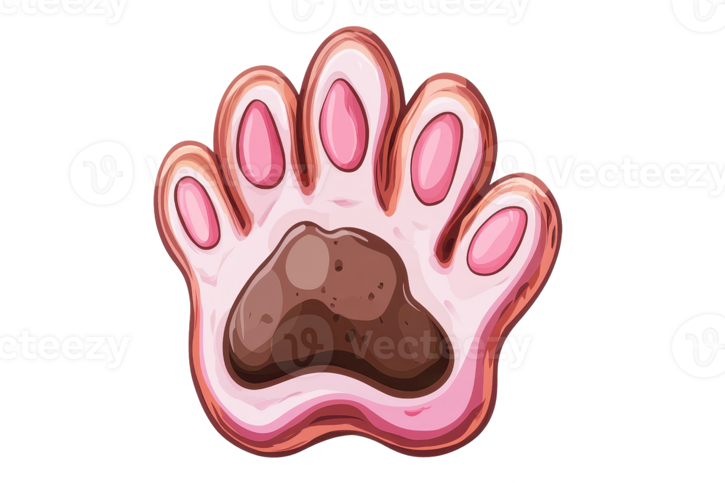 A stylized illustration of a paw print with soft pink pads and a chocolate-colored central pad. png