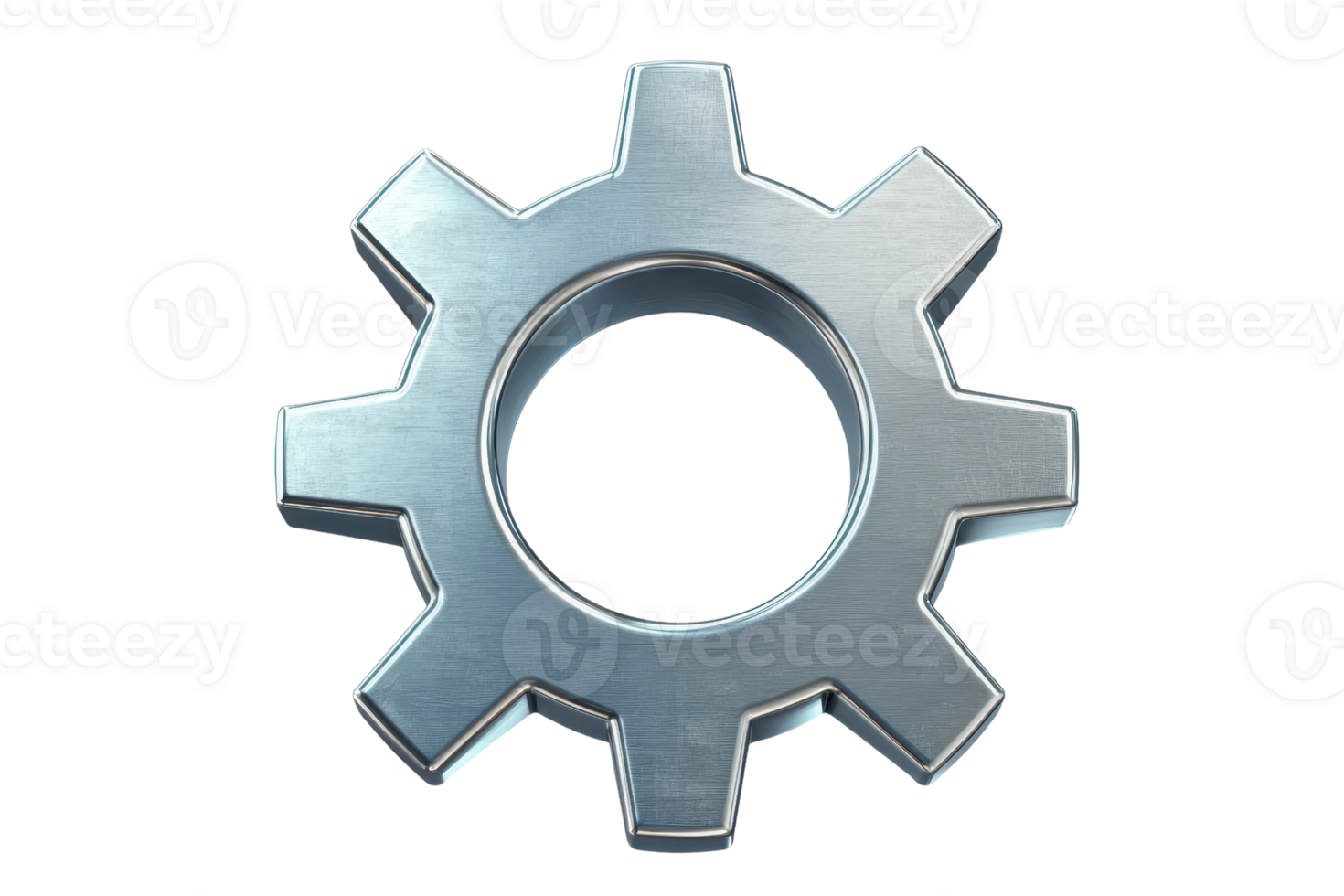 A metallic gear showcasing six protruding teeth around a central hole, often used in machinery for power transmission. png