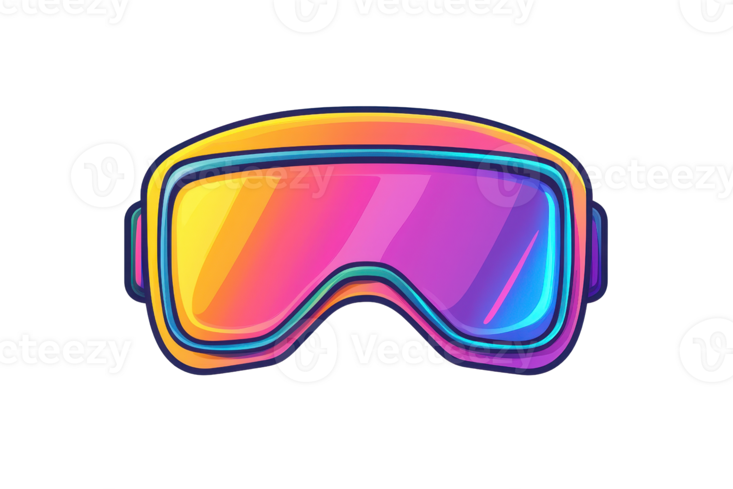 A vibrant ski goggles design featuring a colorful reflective lens and a modern frame style. png