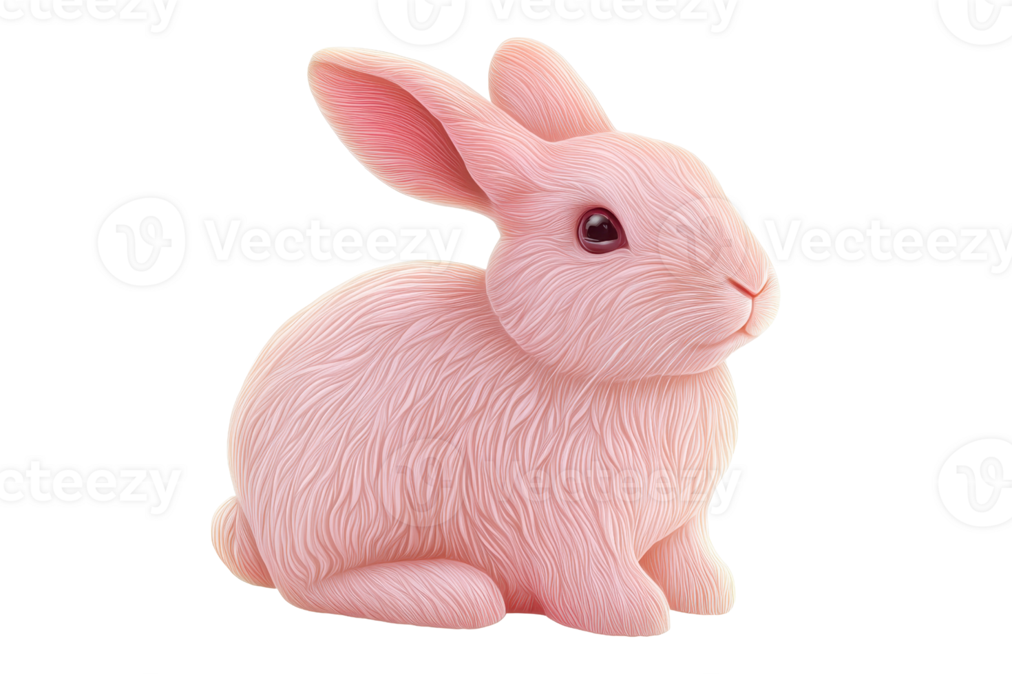 A cute pink rabbit figurine with detailed fur texture and prominent ears, sitting in a relaxed pose. png
