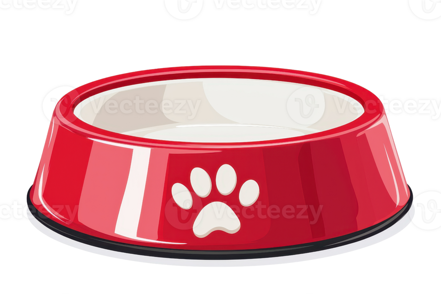 A bright red pet food bowl featuring a white paw print design. png