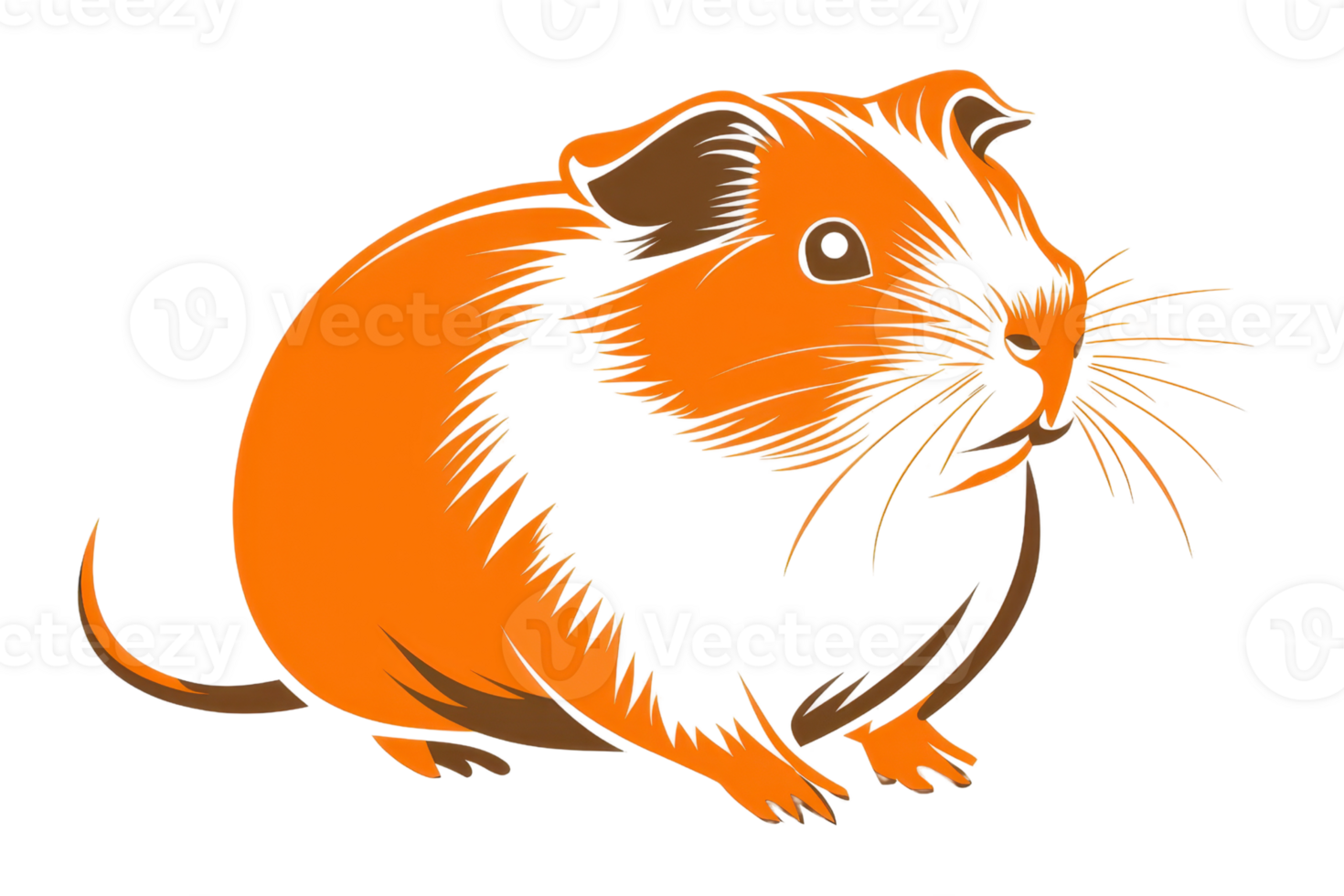 A stylized illustration of a guinea pig with vibrant orange and black colors, showcasing its distinctive features and rounded body. png