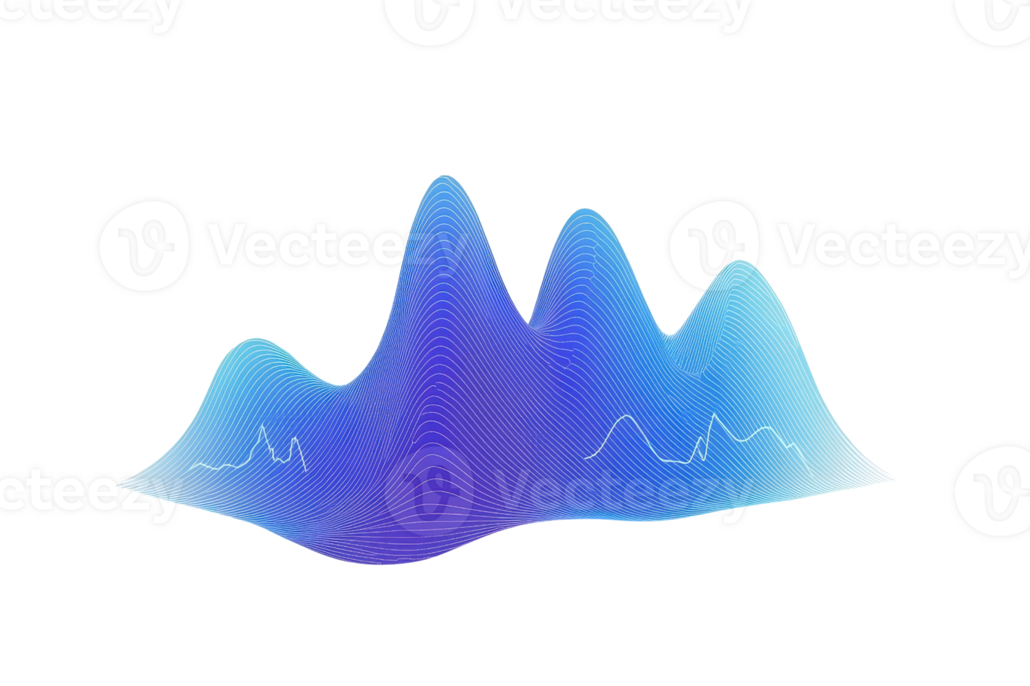 A gradient waveform graphic with blue and purple peaks, illustrating sound or data representation in a sleek and modern style. png