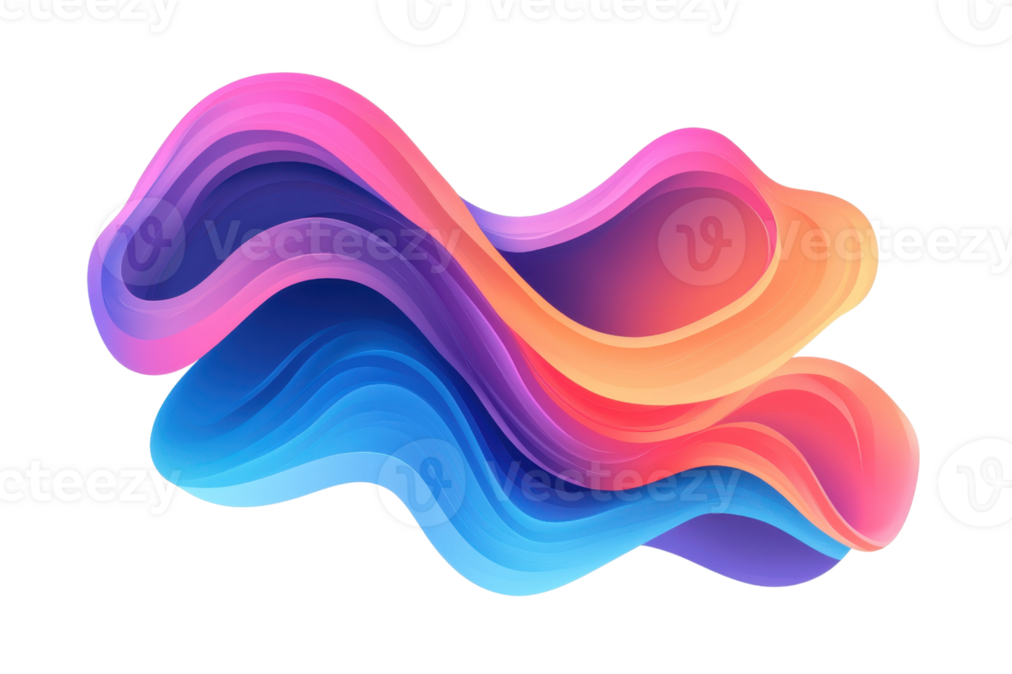 A vibrant, wavy formation in gradient shades of pink, orange, and blue, showcasing smooth, flowing lines. png