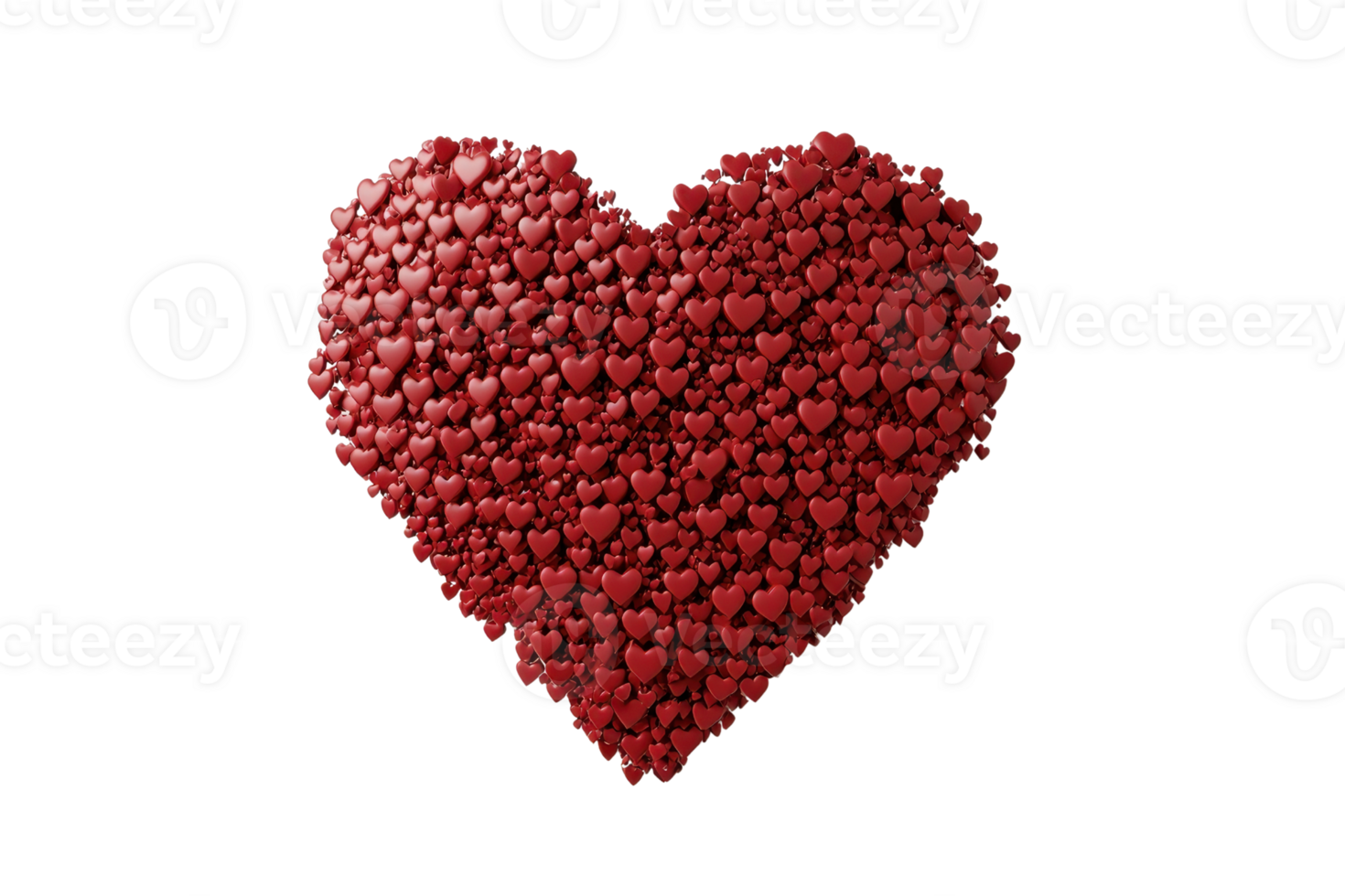 A beautifully crafted heart made from numerous small heart shapes, symbolizing love, unity, and emotion, against a plain transparent background. png