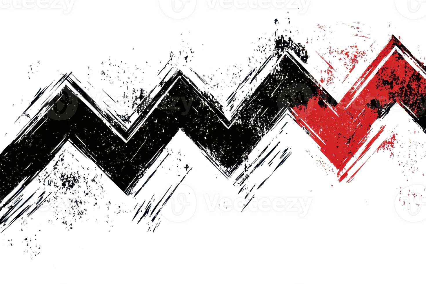 A bold, abstract design featuring zigzag patterns in dark tones with a striking red shape intersecting. png