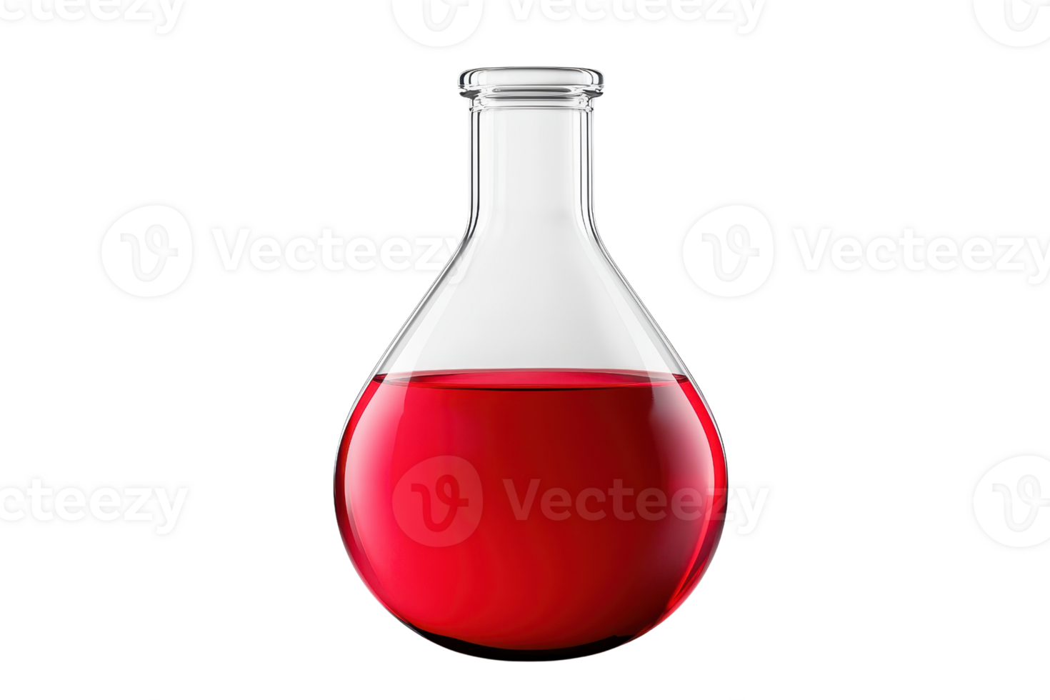 A glass flask filled with red liquid isolated on a transparent background. perfect for science and laboratory-themed designs. png